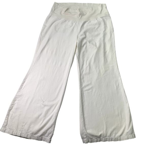 Old Navy Womens XXL White Fold Over Waist Linen Blend White 2X Wide Leg Pants - Picture 1 of 10